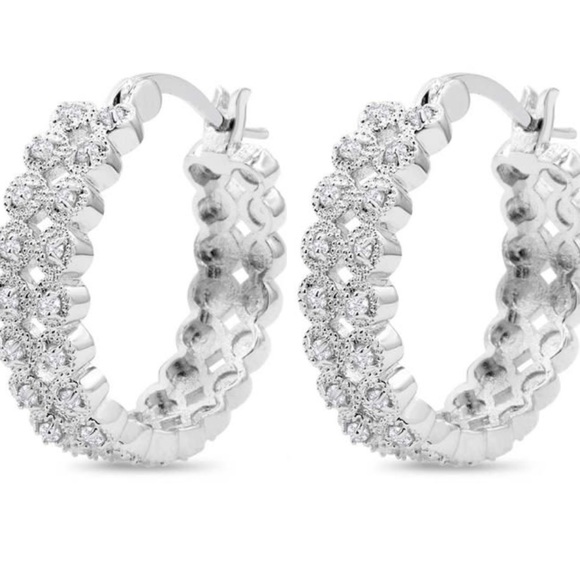 1/2 Carat Double Row Diamond Hoop Earrings, 3/4” - Picture 2 of 7